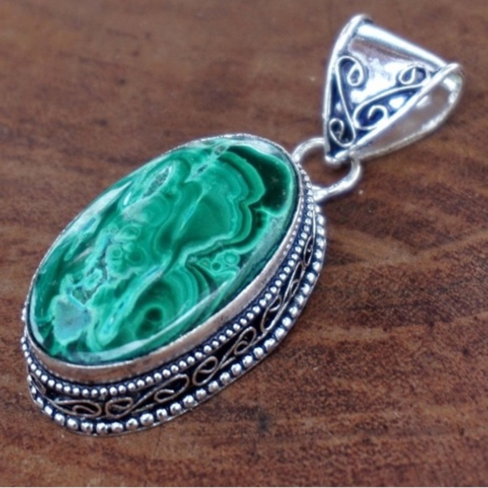 Elegant Green Natural Malachite cabochon Pendant